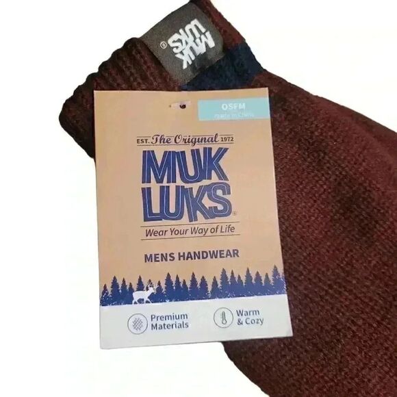 Muk Luks Men's Ox Blood/Navy Acrylic Knit Gloves NEW - Picture 6 of 8